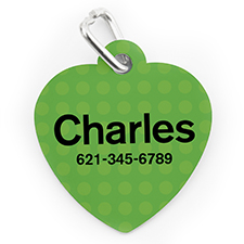 Custom Printed Green Polka Dot, Heart Shape Dog Or Cat Tag