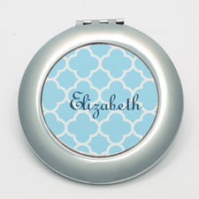 Personalized Blue Quatrefoil Round Make Up Mirror