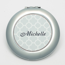 Personalized Grey Quatrefoil Round Make Up Mirror