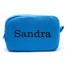 Embroidered Name Turquoise Cotton Waffle Weave Makeup Bag
