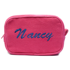 Embroidered Name Fuchsia Cotton Waffle Weave Makeup Bag