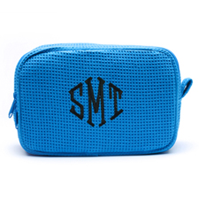 Embroidered Three Initial Turquoise Cotton Waffle Weave Makeup Bag