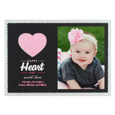 Real Glitter Love Personalized Photo Valentine Card, 5X7 Flat