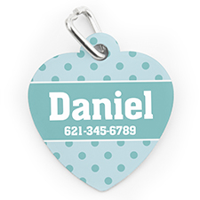 Custom Printed Sky Small Polka Dot, Heart Shaped Dog Or Cat Tag