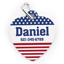 Custom Printed America, Heart Shaped Dog Or Cat Tag