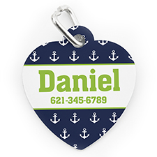 Custom Printed Navy Anchor, Heart Shaped Dog Or Cat Tag