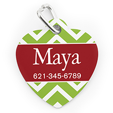 Custom Printed Christmas Chevron, Heart Shaped Dog Or Cat Tag
