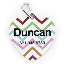 Custom Printed Colorful Chevron, Heart Shaped Dog Or Cat Tag