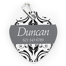 Custom Printed Vintage Floral, Heart Shaped Dog Or Cat Tag