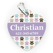 Custom Printed Colorful Paw, Heart Shaped Dog Or Cat Tag