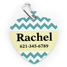 Custom Printed Aqua Chevron, Heart Shaped Dog Or Cat Tag
