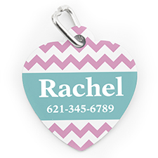 Custom Printed Pink Chevron, Heart Shaped Dog Or Cat Tag