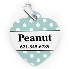 Custom Printed Baby Blue Polka Dot, Heart Shaped Dog Or Cat Tag