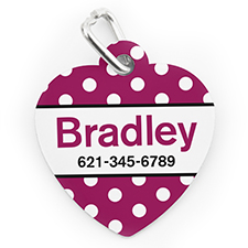 Custom Printed Fuchsia Dots, Heart Shaped Dog Or Cat Tag