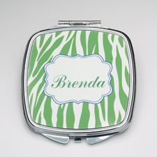 Personalized Green Zebra Compact Make Up Mirror