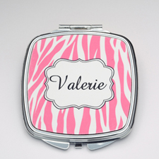 Personalized Fuchsia Zebra Compact Make Up Mirror