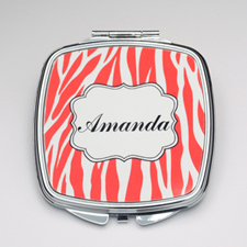 Personalized Orange Zebra Compact Make Up Mirror