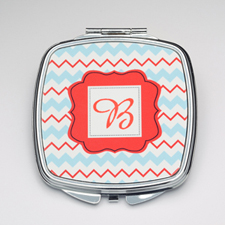 Personalized Aqua Orange Chevron Compact Make Up Mirror