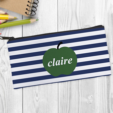 Design Your Own Green Apple Navy Stripe Pencil Case