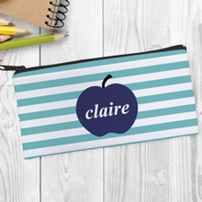 Design Your Own Navy Apple Aqua Stripe Pencil Case