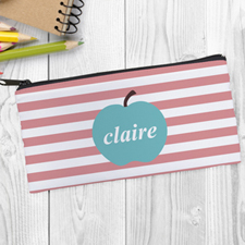 Design Your Own Blue Apple Pink Stripe Pencil Case