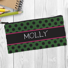 Design Your Own Green Black Polka Dot Pencil Case