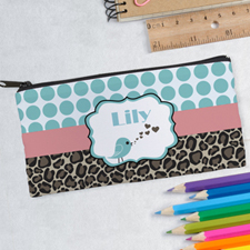 Design Your Own Damask Bird Blue Pencil Case