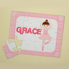 Dance Girl Brown Hair Personalized Kids Puzzle
