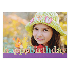 Create Your Own Glitter Happy Birthday Personalized Photo Cards, Purple Announcement Cards