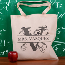 Personalized Initial V Tote Bag