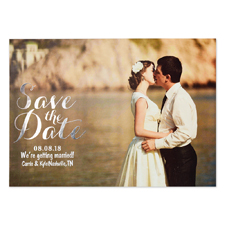Create Your Own Real Foil Silver Treasured Date Personalized Photo Save The Date, 5X7