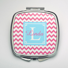Personalized Fuchsia Chevron Compact Make Up Mirror