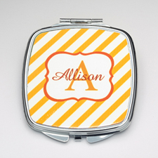 Personalized Orange Stripe Compact Make Up Mirror