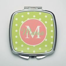 Personalized Lime Polka Dot Compact Make Up Mirror