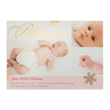 Create Your Own Blessed Gold Foil Personalized Photo Girl Birth Announcement, 5X7 Card Invites