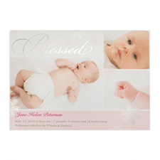 Create Your Own Blessed Silver Foil Personalized Photo Girl Birth Announcement, 5X7 Card Invites