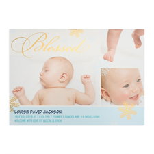 Create Your Own Blessed Gold Foil Personalized Photo Boy Birth Announcement, 5X7 Card Invites