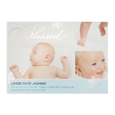 Create Your Own Blessed Silver Foil Personalized Photo Boy Birth Announcement, 5X7 Card Invites