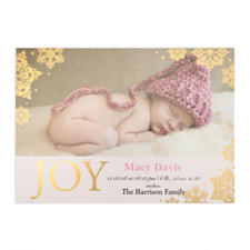 Create Your Own Joy Foil Gold Personalized Photo Girl Birth Announcement, 5X7 Card Invites