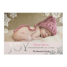 Create Your Own Joy Foil Silver Personalized Photo Girl Birth Announcement, 5X7 Card Invites