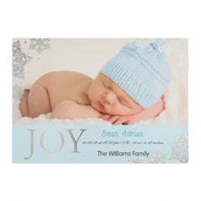 Create Your Own Joy Foil Silver Personalized Photo Boy Birth Announcement, 5X7 Card Invites