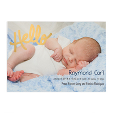 Create Your Own Hello Foil Gold Personalized Photo Birth Announcement, 5X7 Card Invites