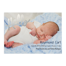 Create Your Own Hello Foil Silver Personalized Photo Birth Announcement, 5X7 Card Invites
