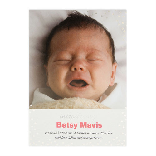 Create Your Own Introducing Foil Silver Personalized Birth Announcement, 5X7 Card Invites