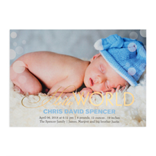 Create Your Own Hello World Foil Gold Personalized Photo Birth Announcement, 5X7 Card Invites