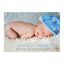 Create Your Own Hello World Foil Silver Personalized Photo Birth Announcement, 5X7 Card Invites