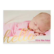 Create Your Own Say Hello Foil Gold Personalized Photo Birth Announcement, 5X7 Card Invites