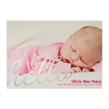 Create Your Own Say Hello Foil Silver Personalized Photo Birth Announcement, 5X7 Card Invites