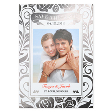 Floral Foil Silver Personalized Wedding Save The Date Card