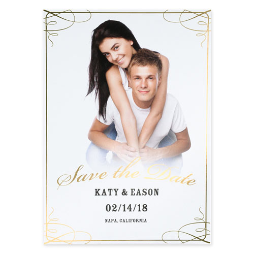 Engraved Swirl Foil Gold Personalized Wedding Announcement Cards